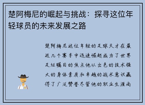 楚阿梅尼的崛起与挑战：探寻这位年轻球员的未来发展之路